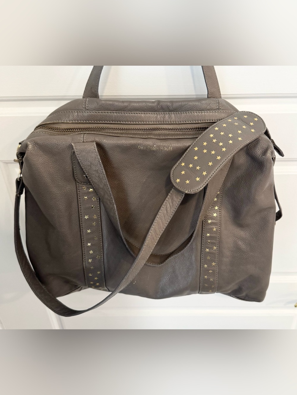 🌟Des Petits Hauts leather gray pewter bag purse office street studs Paris laptop